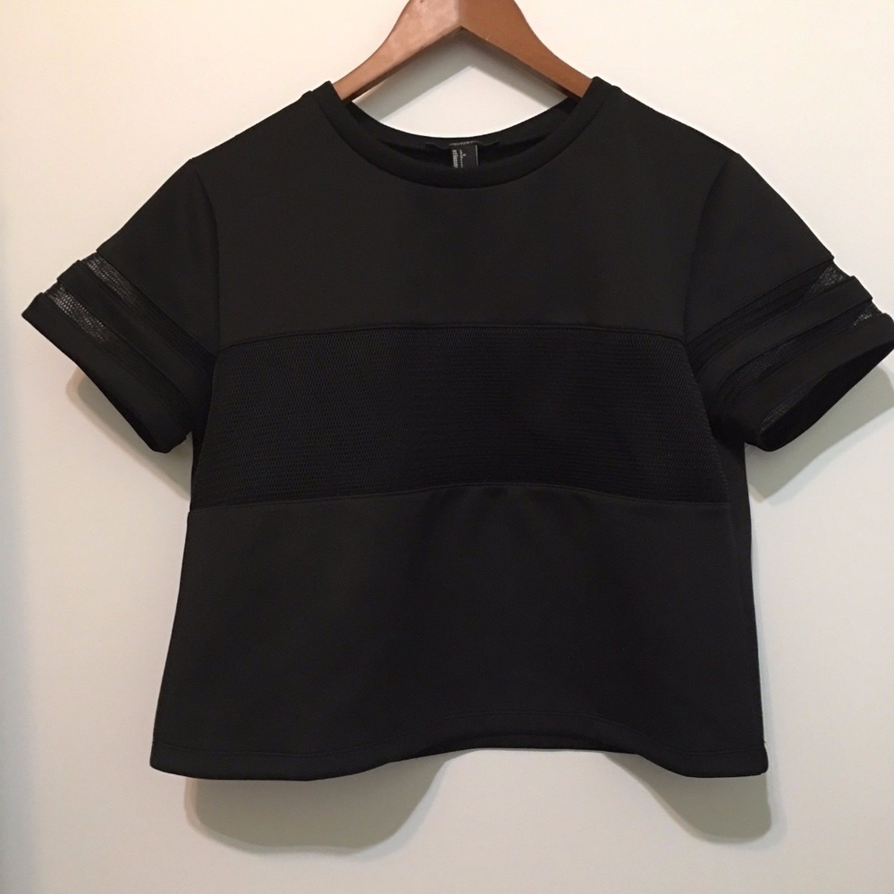 Forever 21 Large Black Mesh Activewear Crop Top